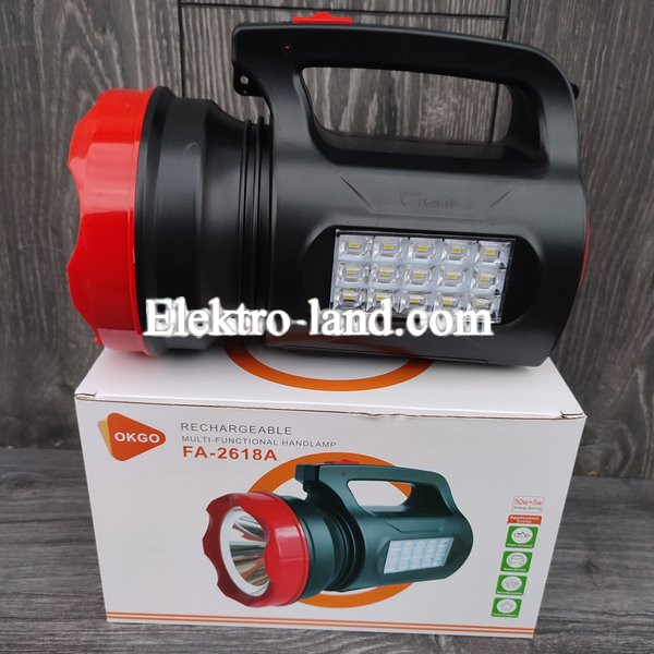 Ручной LED фонарь FA-2618  аккумуляторный (с боковой LED панелью, зарядка USB)